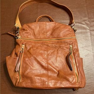 Elegant Tan Leather Women's Backpack